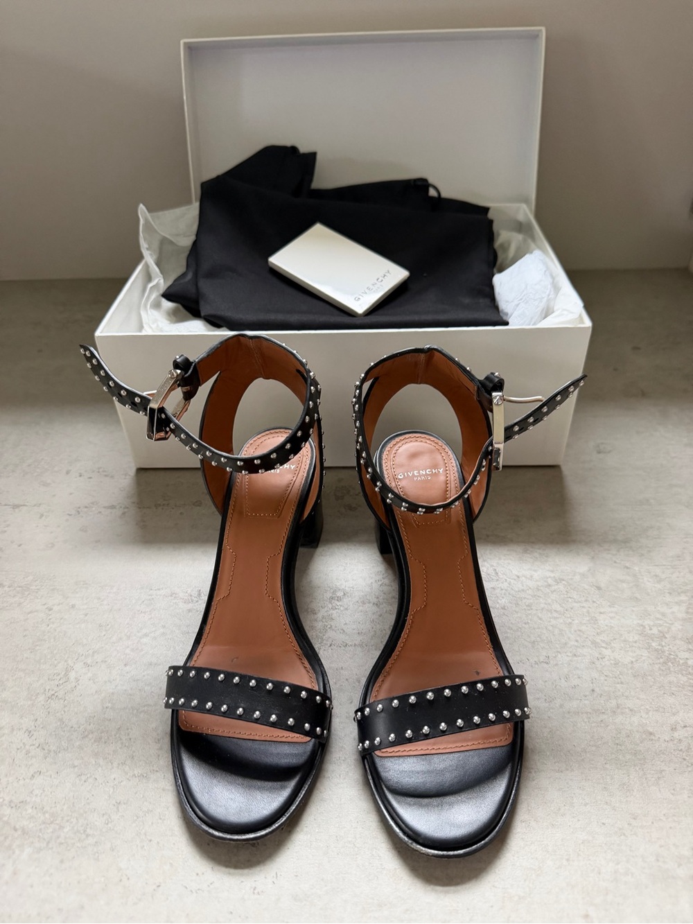 Givenchy Black Studded Leather Block-Heel Sandals - Picture 2 of 5